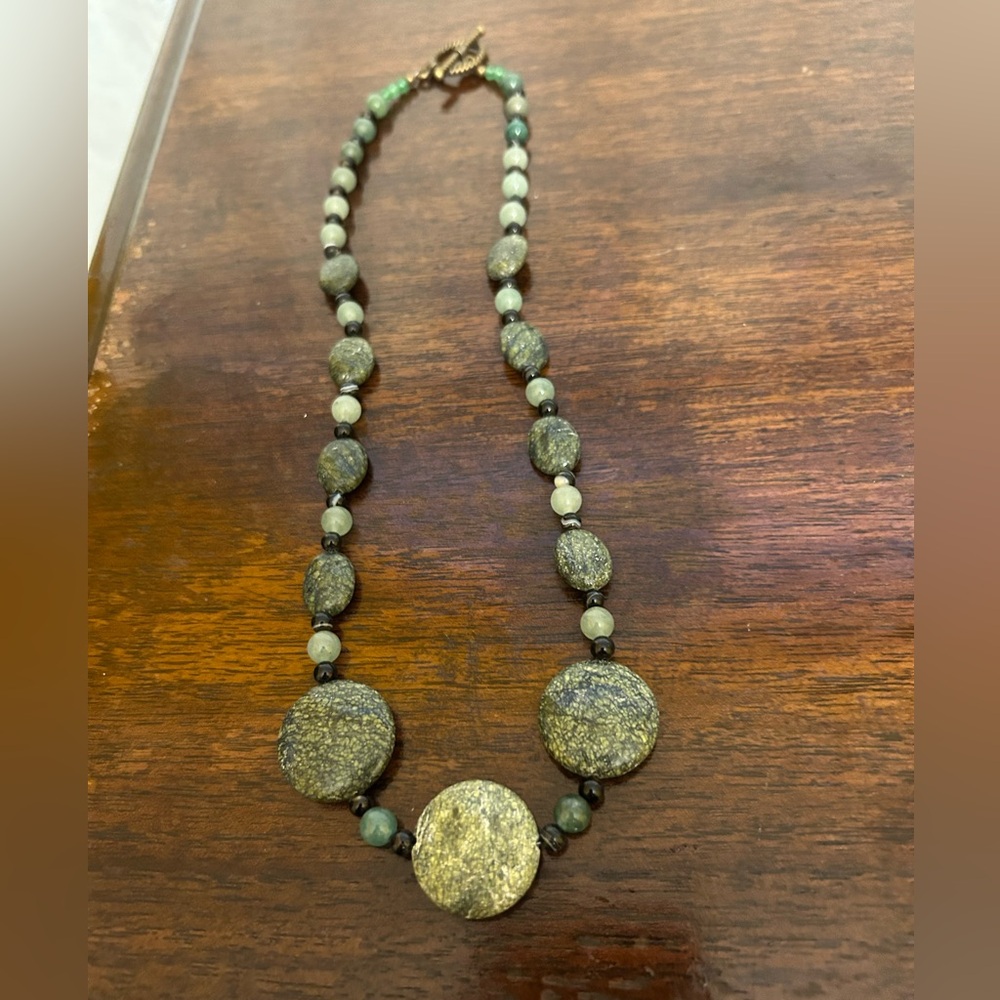 Vintage Handmade Green and Black Stone Necklace